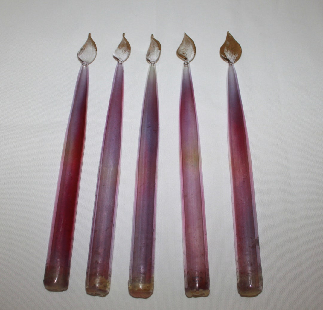 Set of 5 Glass Taper Candles With Gold Flames Made in Italy Etsy