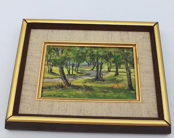 Signed Small Oil Painting Trees Road or Path 6x4"