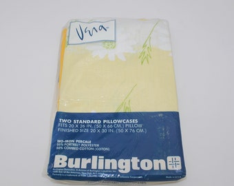 Vintage Burlington Vera Pillowcases 2 Pillow Cases Sealed in Package NOS Yellow Floral