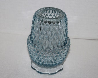 Vintage Indiana Glass Diamond Point Light Ice Blue Fairy Candle Lamp