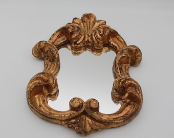 Vintage Wooden Gold Gilt Plume Florentia Wall Mirror Italian Hollywood Regency 15” Tall