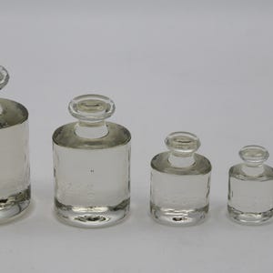 5 Vintage Glass Apothecary Scale Weights 1 kg 1/2 kg 200 g 100 g and 50 g