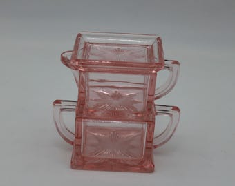 Vintage Pink Depression Glass Stacking Creamer Sugar Butter Dish Starburst