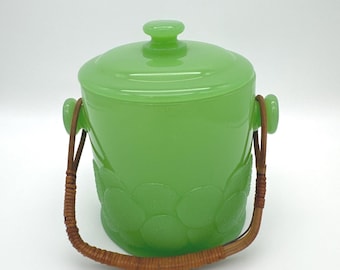 Vintage Fenton Art Glass Big Cookies or Macaroons Jar with Lid Handle Ice Bucket