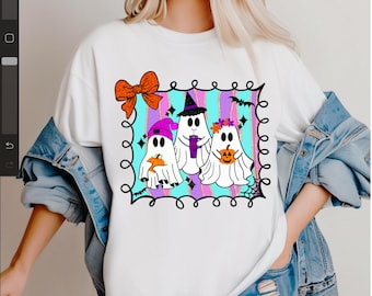 Cute ghost halloween shirt. Ghosts with pumpkins png