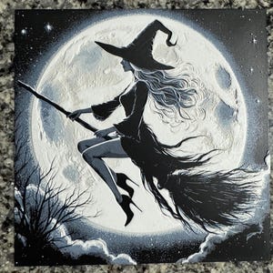 3D Witch Moon Print: Textured Halloween Wall Art (200mm)