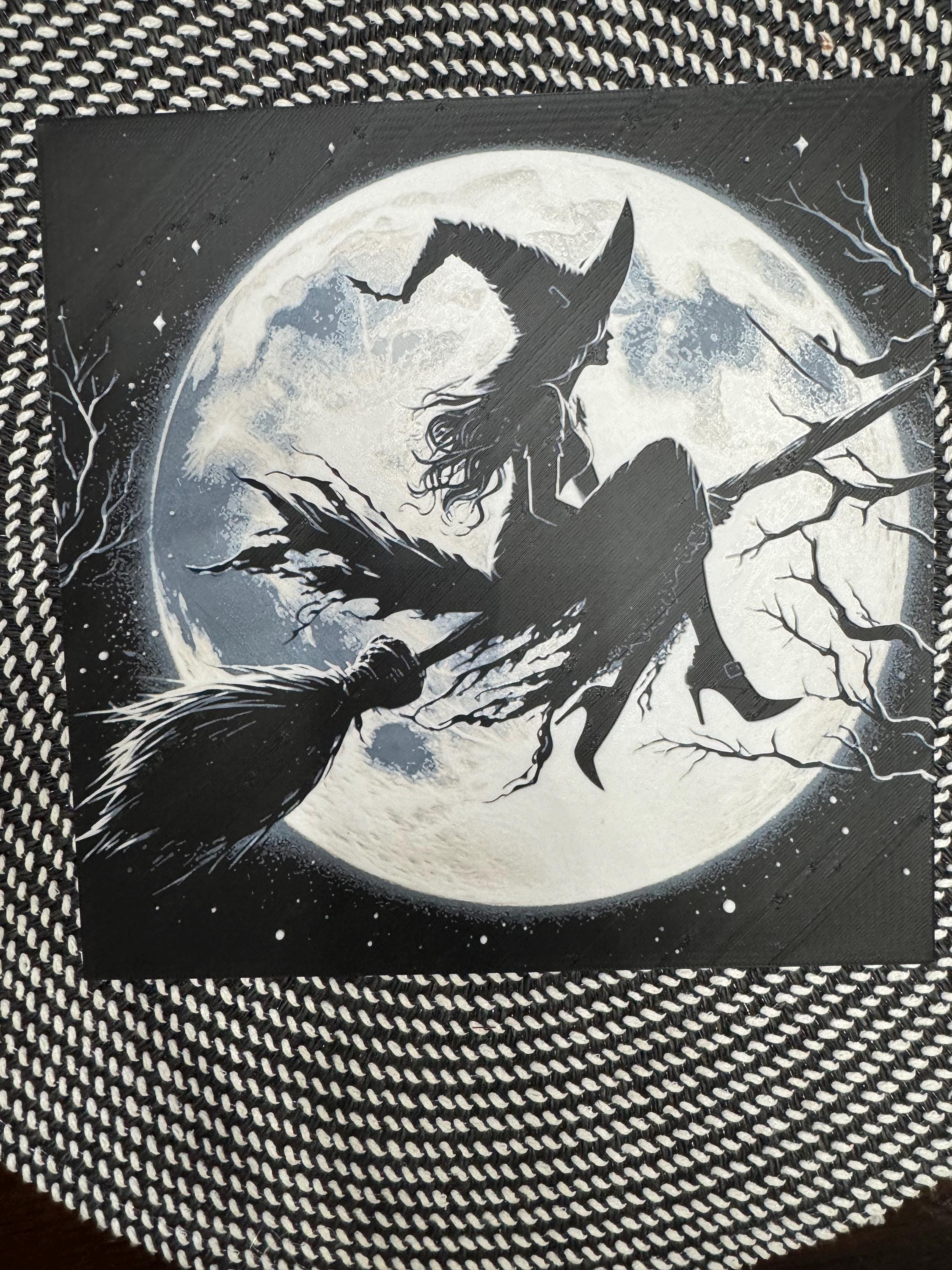 3D Print of a witch riding her broom across the moon