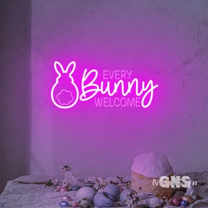 Letrero de neón de bienvenida a cada conejito, decoración de neón para fiesta de Feliz Pascua, letrero de neón de conejo de Pascua, neón de Pascua personalizado, regalos de Pascua personalizados para niños
