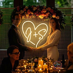 Benutzerdefinierte Initialen Name Leuchtreklame, Hochzeit Initialen Herz Name Neon, Hochzeitsfeier Hintergrund Dekor, Verlobung Hochzeit Herz Led Schild, Paar Geschenke