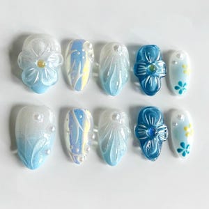 Flower Nails, Hand-painted Nails, Custom Press On Nails, Wedding Nails, 3D Nail, Ochids Nail, Acrylic Nail, Fake Nail, Nail Art, Floral Nail