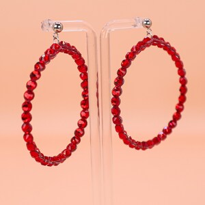 Elegant Crystal Dance Hoop Earrings With Rhinestones Latin Ballroom Dance Jewelry for Competitions & Stage 10. Siam (Red)