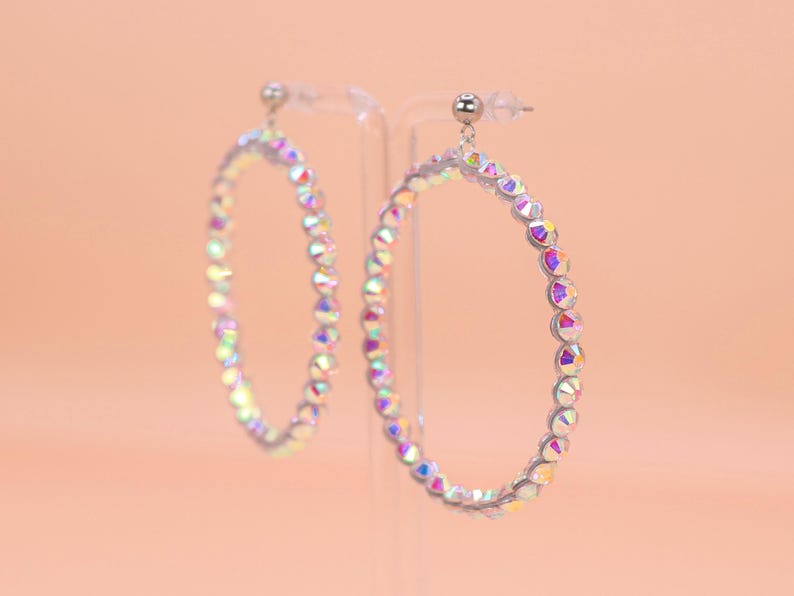 Elegant Crystal Dance Hoop Earrings With Rhinestones Latin Ballroom Dance Jewelry for Competitions & Stage 2. Crystal AB