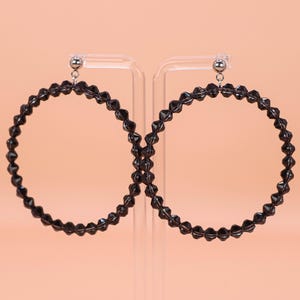 Elegant Crystal Dance Hoop Earrings With Rhinestones Latin Ballroom Dance Jewelry for Competitions & Stage 3. Jet Black