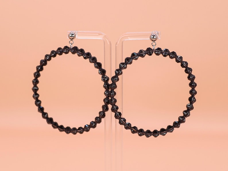 Elegant Crystal Dance Hoop Earrings With Rhinestones Latin Ballroom Dance Jewelry for Competitions & Stage 3. Jet Black
