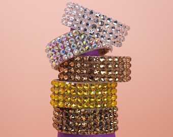 Rhinestone Cuff Bracelet Adjustable Dance Jewelry Velcro Wrist Band Crystal Bracelet For Ballroom Dance Wrist Cuff For Dance Show Bracelet