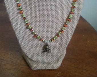 Peridot and Carnelian Skull Necklace