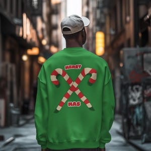 Sweet X-Mas Candy Cane Back Design Holiday Crewneck for Winter Fun Christmas Crewneck for Festive Vibes