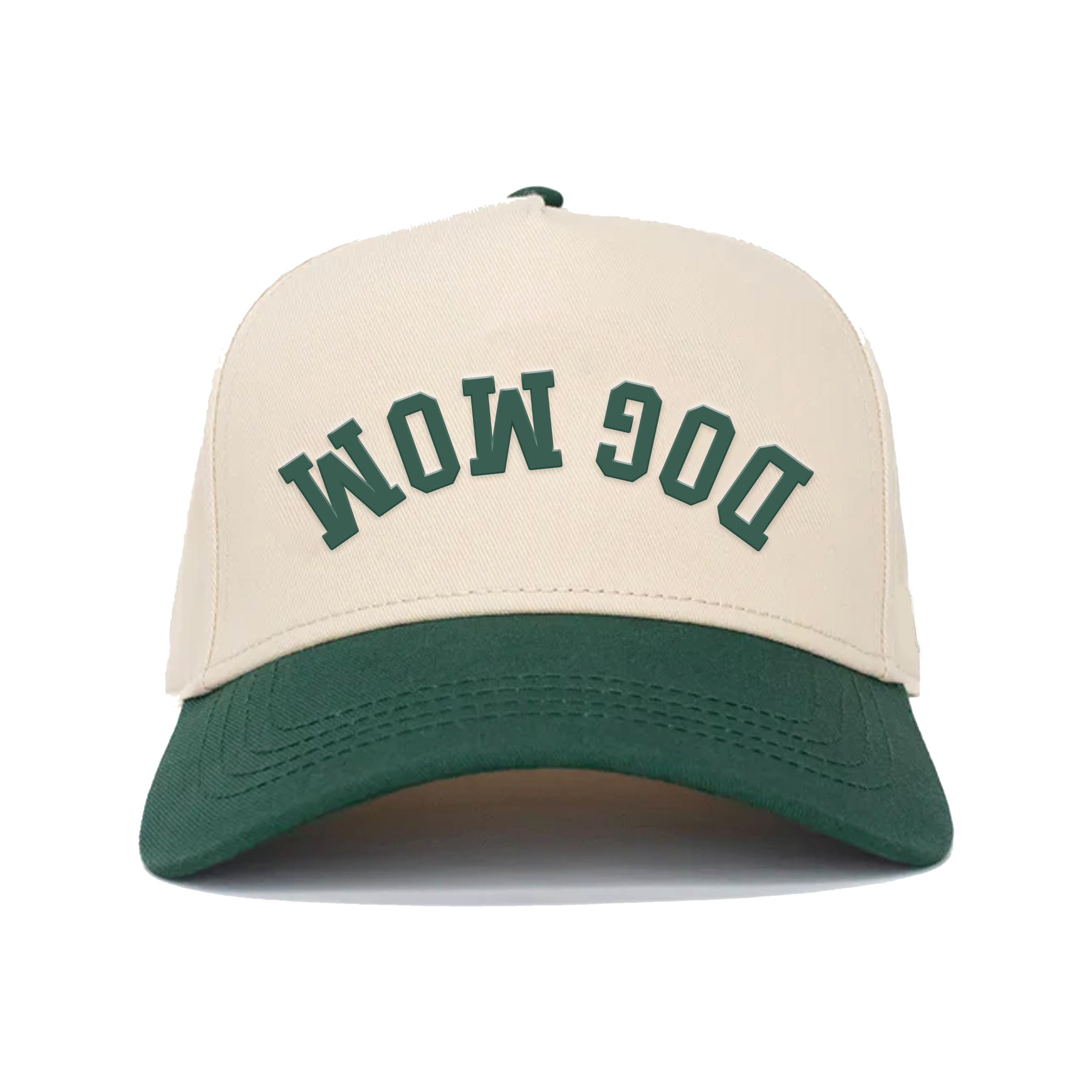 Dog Mom Embroidered Trucker Hat - Cream and Green or Brown Dog Mom Embroidered Trucker Hat, Two Tone Snapback - Etsy main image 2
