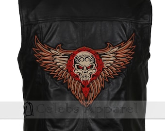 Chaleco de cuero negro vintage para motociclista – Ropa de moto para hombre hecha a mano