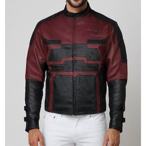 Handmade Superhero Matt Murdock Maroon Leather Jacket Cosplay Daredevil Costume