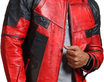 Ryan Reynolds Deadpool 2 Cosplay Costume Men's Red Leather Jacket Halloween parties