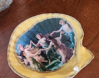 Victorian Fairy Dance Gilded Seashell – Handmade Jewelry Dish, Trinket Tray, Smudge Bowl, Fairycore Altar Decor