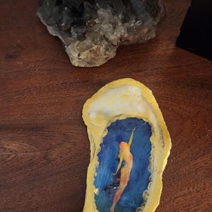 Woman Reaching for the Moon Oyster Shell Jewelry & Smudge Dish – Hand-Painted with Gold Accents