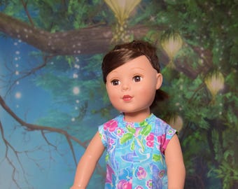 18" Doll Dress: Handmade Blue Floral Pleated Summer Outfit