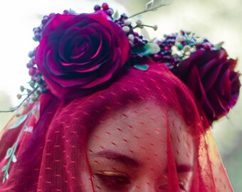 Rose veiled headband