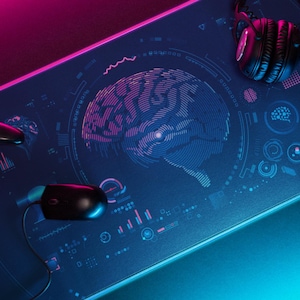 Futuristisk hjärnteknik instrumentpanel skrivbordsmatta | Cybernetiskt sinne musmatta