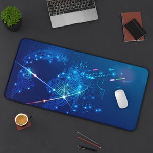 Digital Network Globe Desk Mat | Tech Circuit World Map Mouse Pad