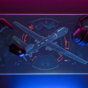 Surveillance Drone Illustration Desk Mat | Tech HUD Gaming Mousepad