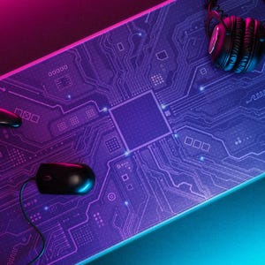 Alfombrilla de escritorio con diseño de circuito neón / Alfombrilla de ratón para juegos tecnológicos