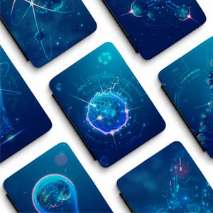 Funda para Kindle con diseño de núcleo energético de ciencia ficción azul / Cubierta para lector electrónico de tecnología futurista de computación cuántica