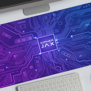 Tappetino da scrivania personalizzato a tema Cyberpunk con circuito stampato XXL, tappetino per mouse da gioco personalizzato con gamertag, accessorio tecnologico fantascientifico.