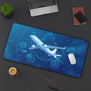Airplane Tech Blueprint Desk Mat | Aviation Pilot Flight Computer Mousepad
