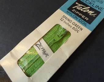 Vintage Talon Zippers Spring Green Multiple Sizes Brand New 1960s-70s