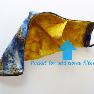 Cotton Face Mask Kids Child Small (2-5 Years) Blue and Gold Dragonfly Wings Washable Reusable