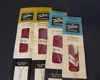 Vintage Talon Zippers Cranberry Red Pink Multiple Sizes Brand New 1960s-70s