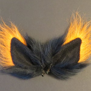 Black and Orange Faux Fur Cat Fox Ears Clips Halloween Costume Cosplay