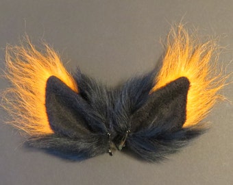 Black and Orange Faux Fur Cat Fox Ears Clips Halloween Costume Cosplay