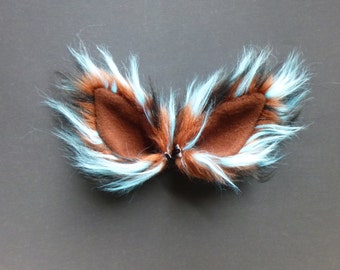 Brown Blue and Black Faux Fur Ears Cat Dog Monster Costume Halloween Cosplay