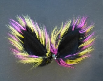 Animal Ears Black Pink Yellow Neon Fur Wolf Fox Cat Costume Cosplay Rave