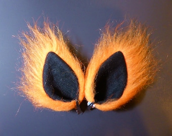 Neon Orange Faux Fur Ears Fox Cat Monster Costume Halloween Cosplay