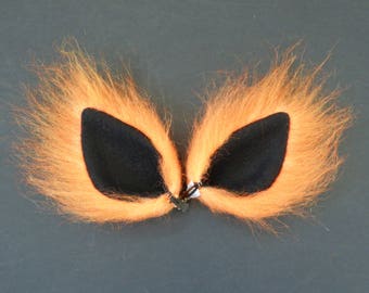 Orange and Black Neon Faux Fur Ears Wolf Fox Cat Halloween Costume Cosplay Rave