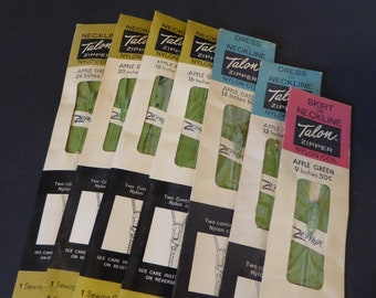 Vintage Talon Zippers Apple Green Light Multiple Sizes Brand New 1960s-70s