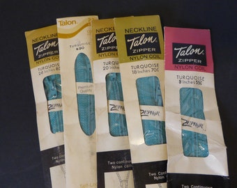 Vintage Talon Zippers Turquoise Blue Multiple Sizes Brand New 1960s-70s