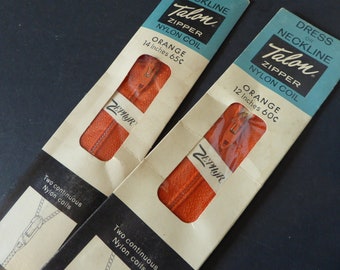 Vintage Talon Zippers Orange Multiple Sizes Brand New 1960s-70s