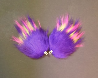 Purple Green and Pink Faux Fur Dog Fox Cat Ears Costume Rave Cosplay