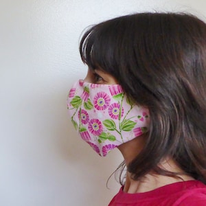 Cotton Face Mask Kids Child Small (2-5 Years) Floral Pink and Green Washable Reusable